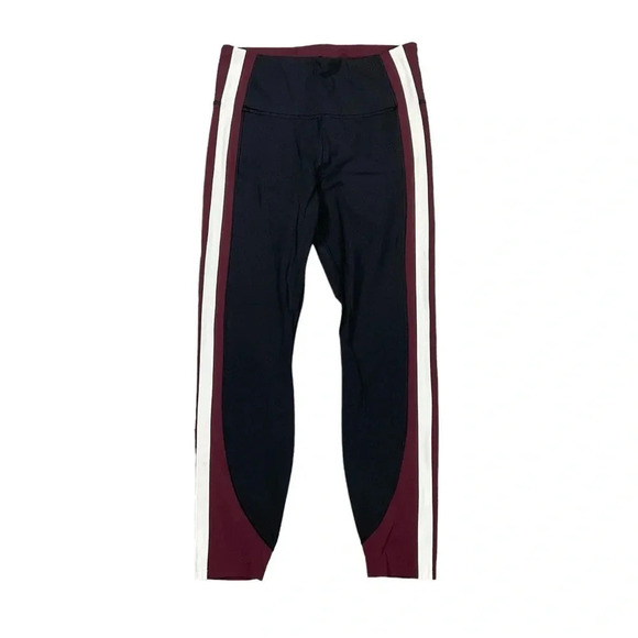 athleta tight medium crunch 7/8 colorblock stripe black maroon - Picture 1 of 5
